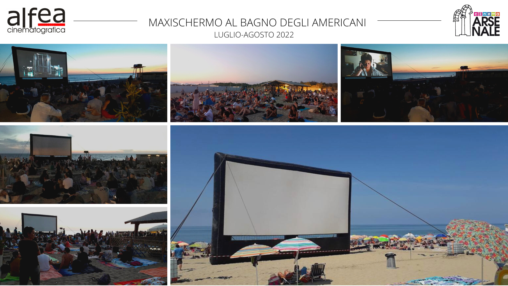 Maxischermo gonfiabile al Bagno degli Americani per la rassegna "Cinema sul mare".